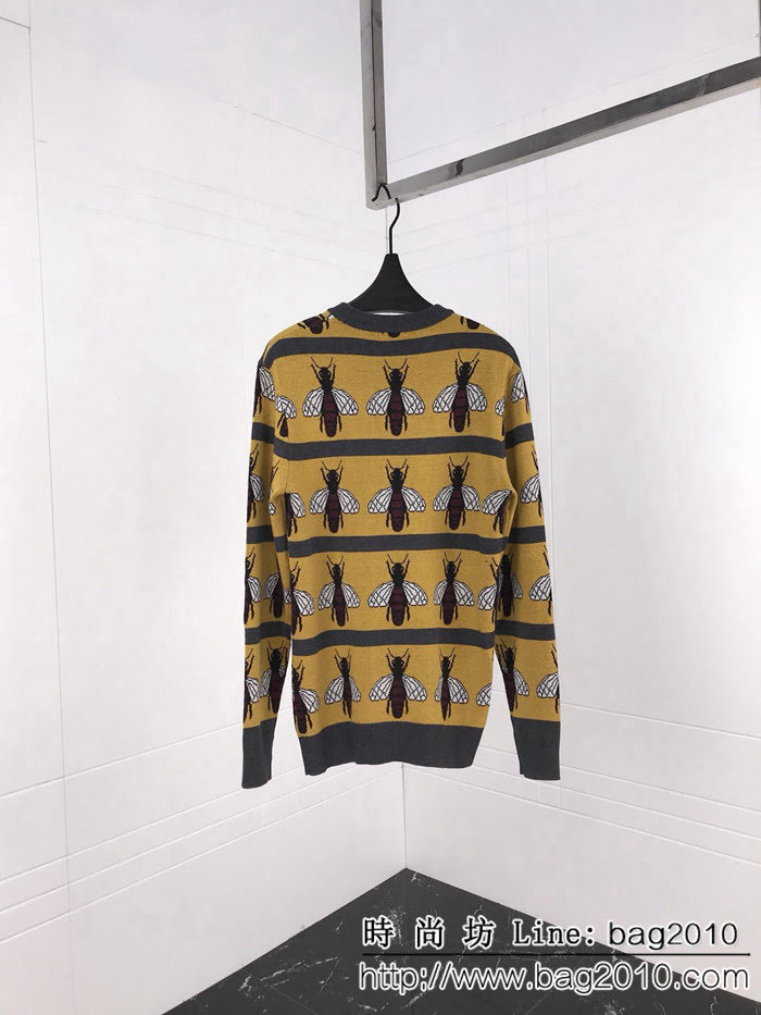 GUCCI古奇 18ss秋冬新款毛衣 勾線金絲蜜蜂圖案 定制羊毛混紡面料 面料柔軟舒適 高版本情侶款 ydi2330